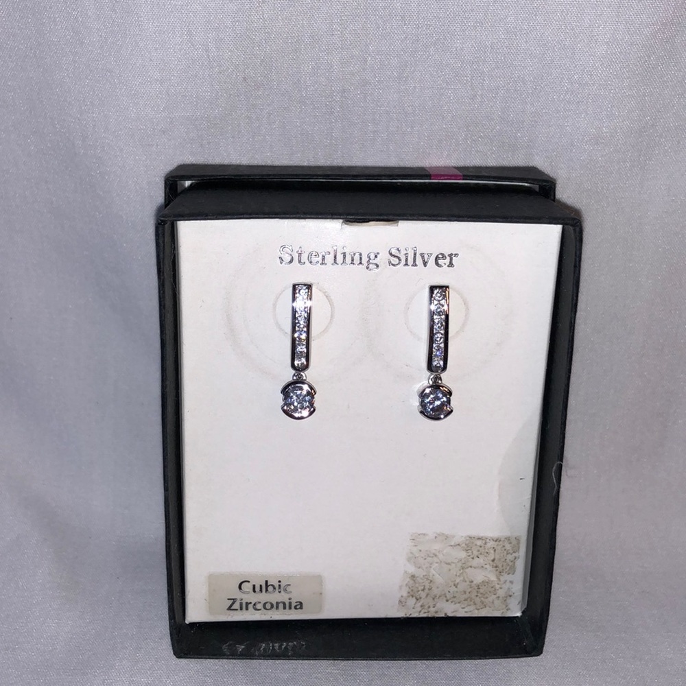 New Sterling Silver & Cubic Zirconia Drop Earrings